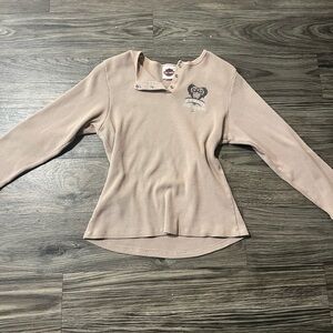 Harley-Davidson Women's Waffle Knit Thermal Top in Light Taupe